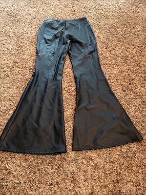 SHEIN Black Faux Leather Flared Pants